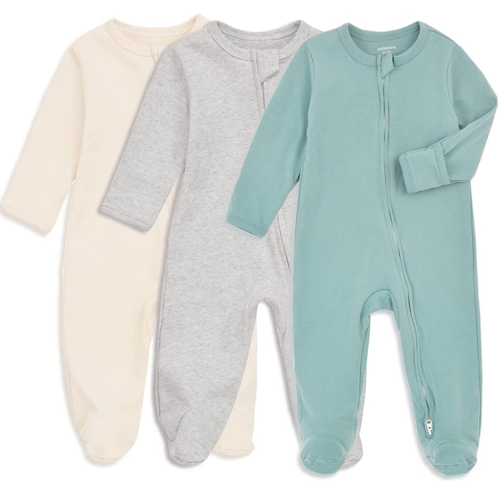 GUC Baby Footie Pajamas with Mitten Cuffs, Double Zipper Onesie (0-3 months)